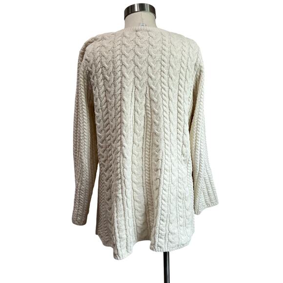 J. Jill Cream Chenille Cable Crew Neck Knit Tunic Length Sweater Sz L Petite - Picture 3 of 7
